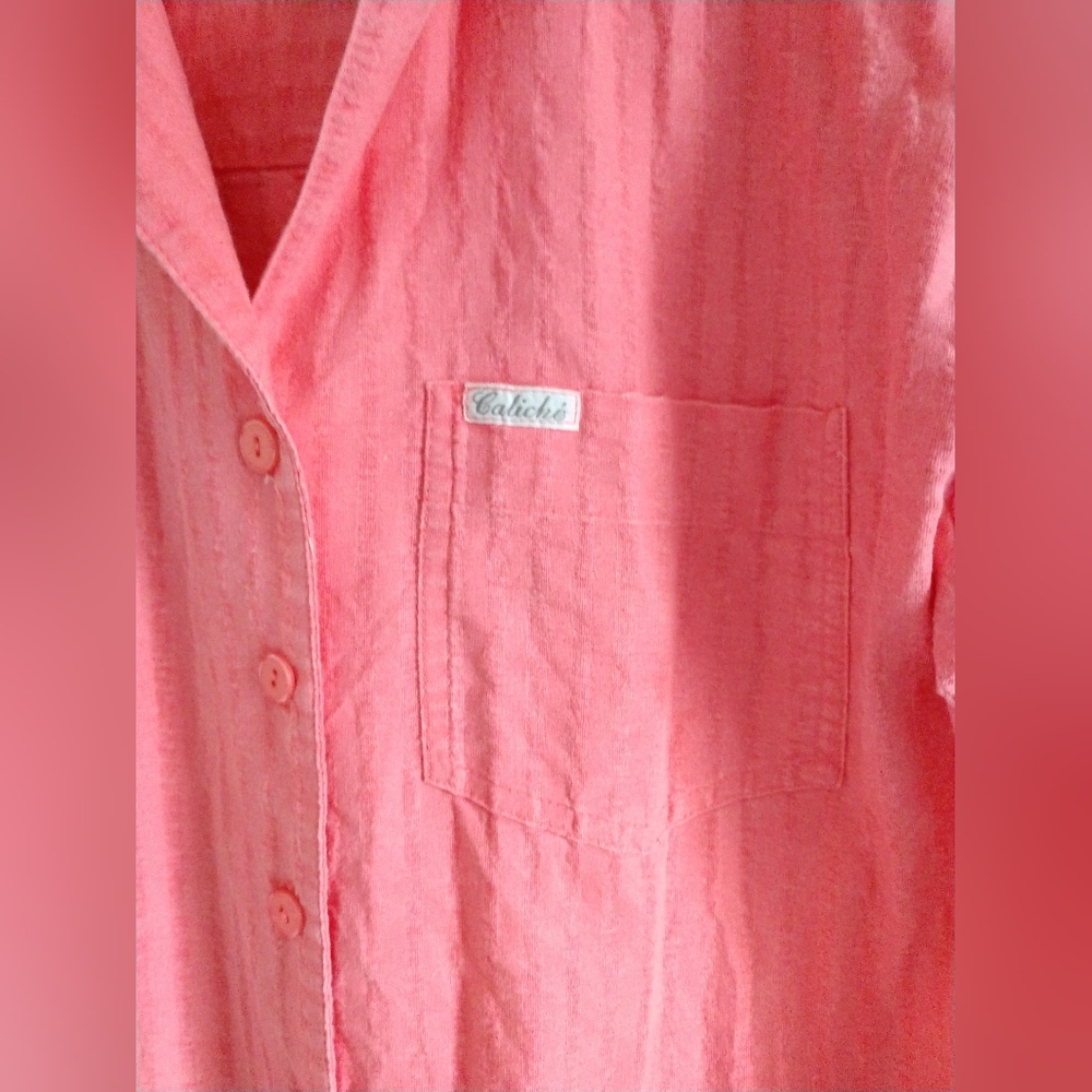 Wonderful Vintage Caliche Pink Camp Shirt Short Sleeve Cottagecore Size Medium - Picture 2 of 6